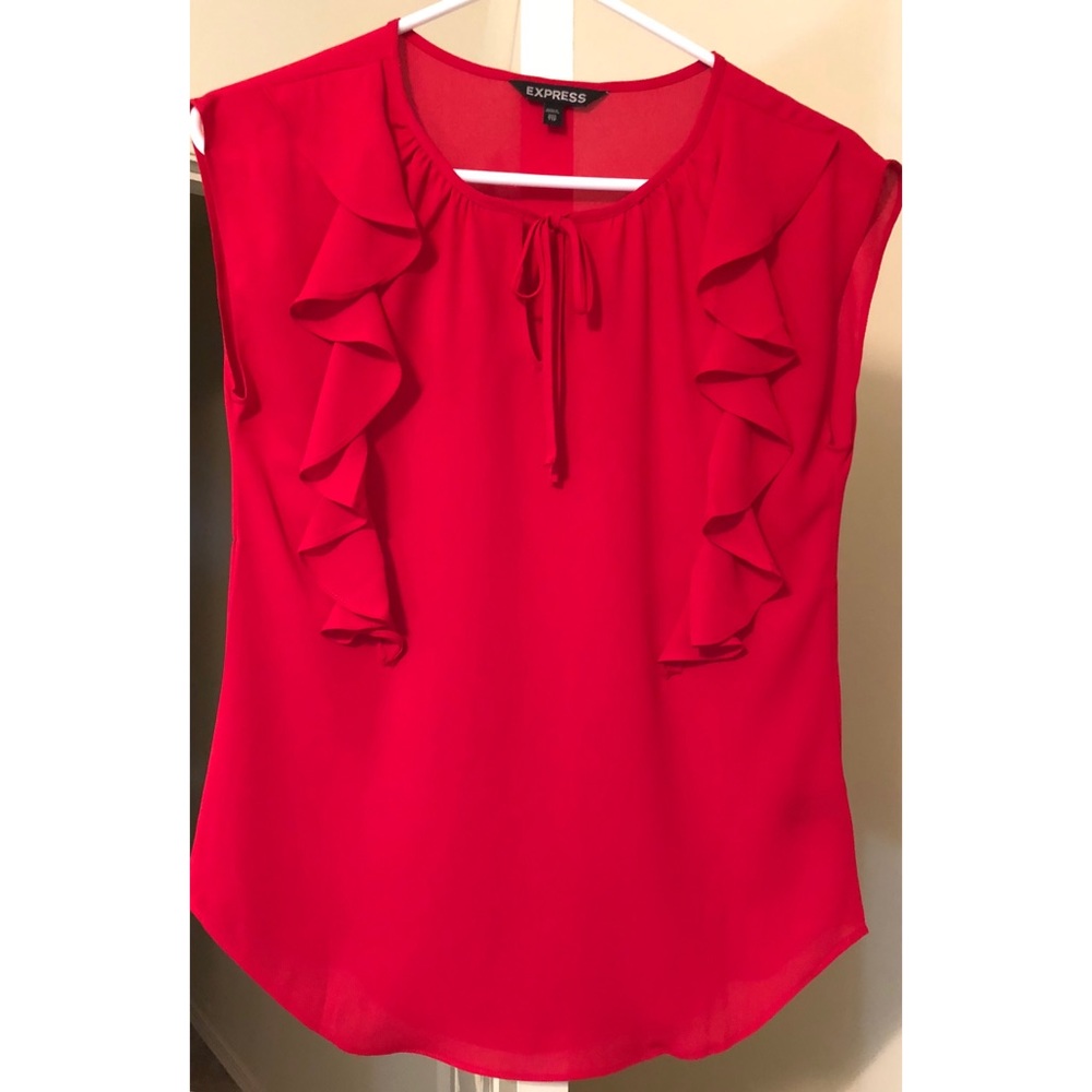 Red business casual Express blouse with details